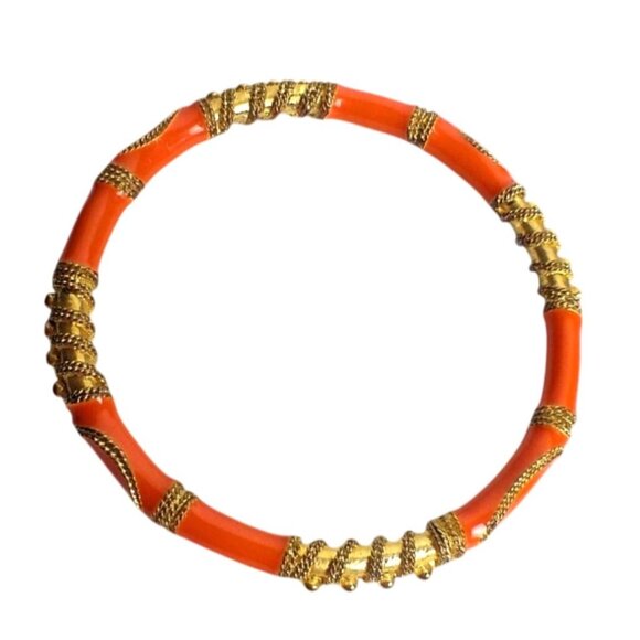 Vintage Enamel Bangle Bracelets With Gold-Silver Accent Design - Picture 5 of 5